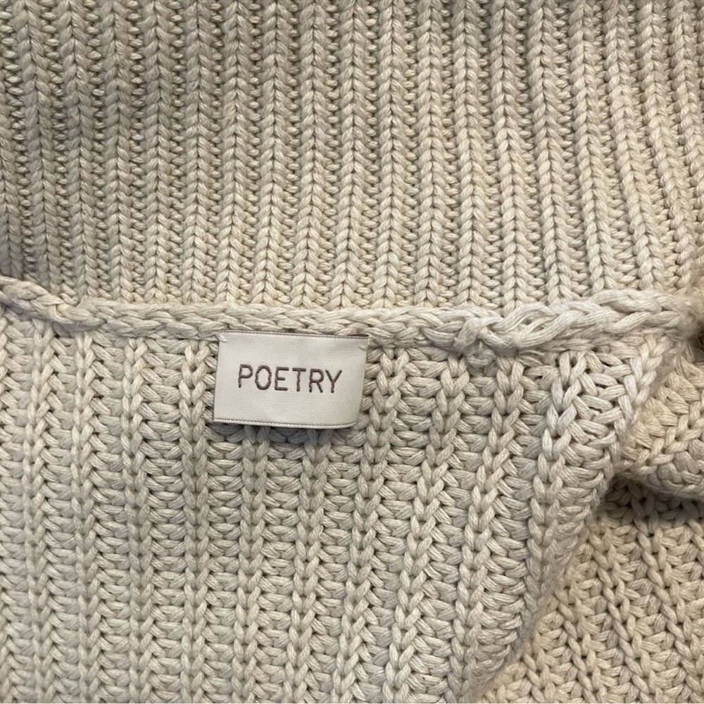 Poetry Beige Cotton Knit Collared Button Front Cardigan Size Large - Picture 3 of 4